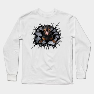 Funny Rottweiler  Wall Crack Dog Lover Long Sleeve T-Shirt